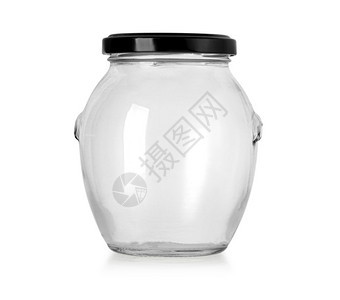 用于食品和罐装的空玻璃罐以白色和剪切路径隔离在白色上图片