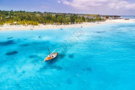 非洲桑给巴尔暑假游艇清蓝水绿棕榈树的景观图片