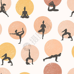 瑜伽无缝模式健康生活方世界卫生日地面设计与瑜伽课人们进行冥想和锻炼图片