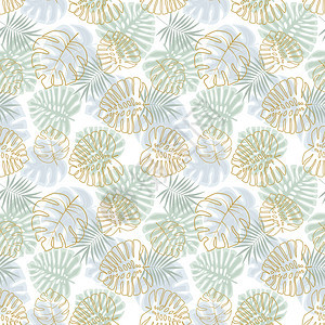 具有棕榈叶花卉装饰的矢量插图热带背景无缝模式图片