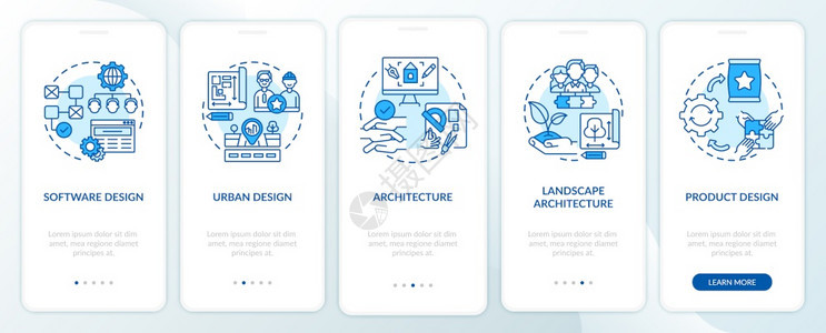 带有概念的移动应用程序页面屏幕上的合作设计字段程序城市设计横穿5步图形说明带有RGB颜色插图的UI矢量模板带有概念的移动应用程序图片
