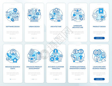 具有一套概念的移动应用程序页面屏幕上的合作开发建筑客户对象目标指通过5步的图形指示配有RGB颜色插图的UI矢量模板带有概念的移动图片