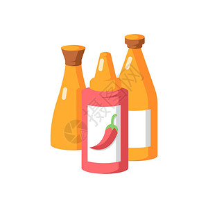 墨西哥 彩色sauces矢量平面彩色图标瓶中的番茄酱烹饪调味料美食敷瓶