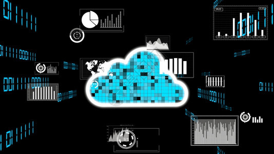 未来创新所需的云计算和数据储存技术计算机与互联网服务器连接用于3D中显示的云数据传输从而形成未来的图界面图片