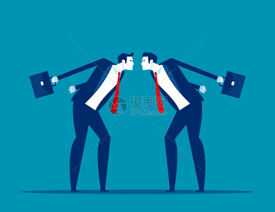 同事或伙伴的对峙商业竞争概念平板漫画风格设计图片