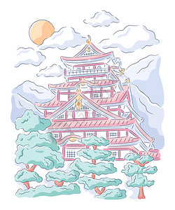 道教寺庙日本寺庙插画