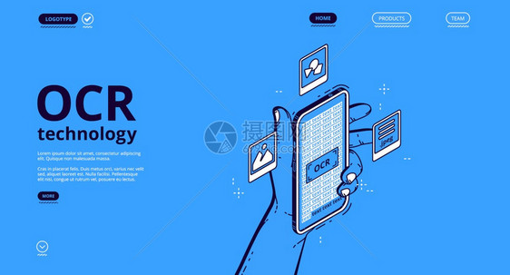 OCR技术横幅用于纸面文件图像和手写文字的扫描图片
