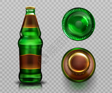 啤酒瓶正面和瓶底矢量设计模板图片