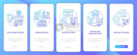 带有概念的移动应用程序页面屏幕上共同设计应用程序字段产品设计建筑横穿5步图形指示配有RGB颜色插图的UI矢量模板配有概念的移动应图片