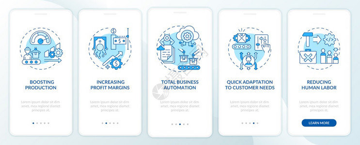40工业目标是在装有概念的移动应用程序页面屏幕上登移动应用程序页面屏幕提高生产率企业自动化通过5步图形指示带有RGB彩色插图的U图片