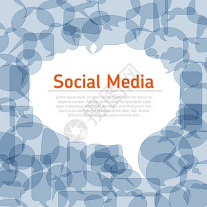 社交媒体概念插图用蓝色的语音泡沫和文字内容的位置来说明社交媒体抽象插图用语音泡沫来说明图片
