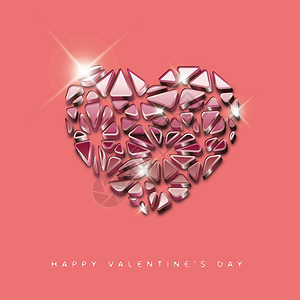 粉金属玻璃情人节快乐卡模板心脏概念图解粉玻璃情人节快乐卡模板图片