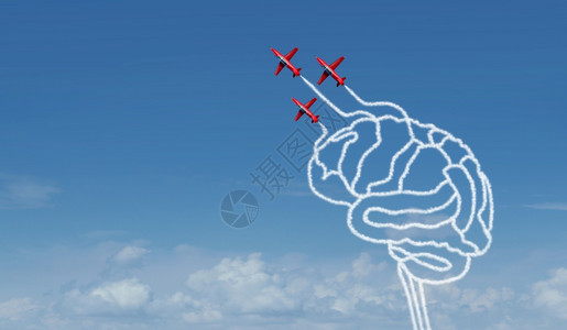 喷气式飞机创造大脑管理恐惧3D成因元素背景图片