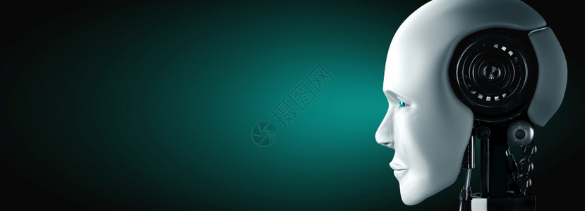 人工智能思考大脑人工智能和机器学习过程第四轮工业革命机器人脸和眼睛闭着3D的视觉图片