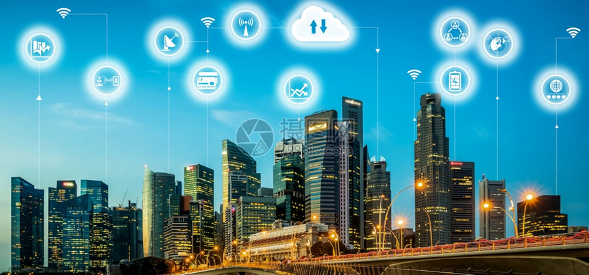智能城市的先进通信和全球互联网络连接未来5G无线数字连接和社会媒体网络的概念图片