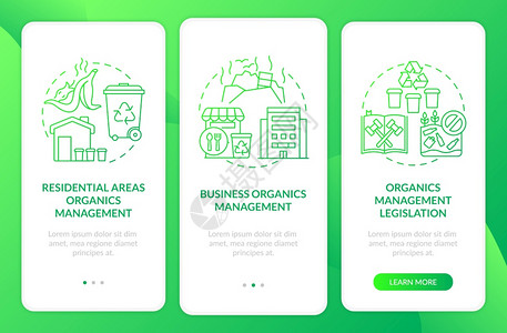 住宅区管理部门通过三步图示指UI病媒模板配有RGB彩色图解具有概念的移动应用程序屏幕上的生物降解废转移图片