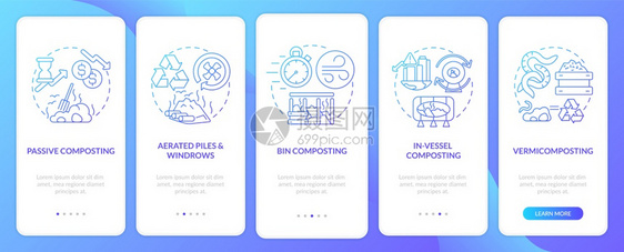 包含概念的移动应用程序页面屏幕上的组合方法Vermicompostingbin堆放横过5步行的图形指示带有RGB颜色插图的UI矢图片