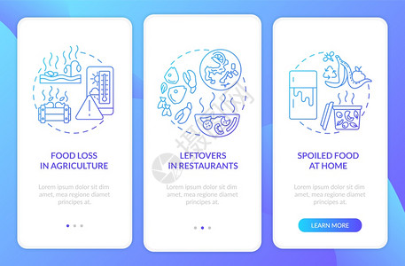 带概念的可生物降解废登入移动应用程序页面屏幕农场剩余废物腐烂食通过三步图示指配有RGB颜色插图的UI矢量模板背景图片