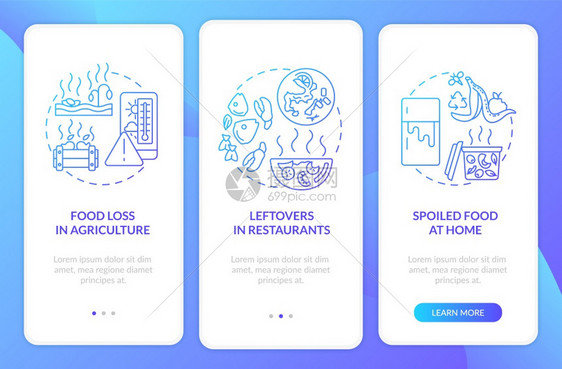 带概念的可生物降解废登入移动应用程序页面屏幕农场剩余废物腐烂食通过三步图示指配有RGB颜色插图的UI矢量模板图片