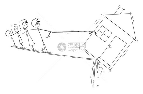 试图挽救其住房贷款抵押或破解金融概念矢量卡通棒图或格插的家庭图片