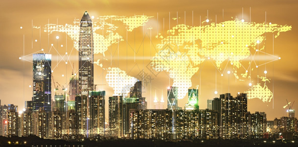 这座摩天大楼深圳日落景天线建筑城市数字在线全球商业概念和城市国际连线场术语美国航天局提供的这一图像元素背景