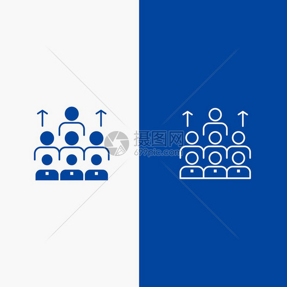 工作人员商业力领导管理组织资源团队工作线和GlyphSolid蓝色横幅线和Glyph蓝色横幅图片