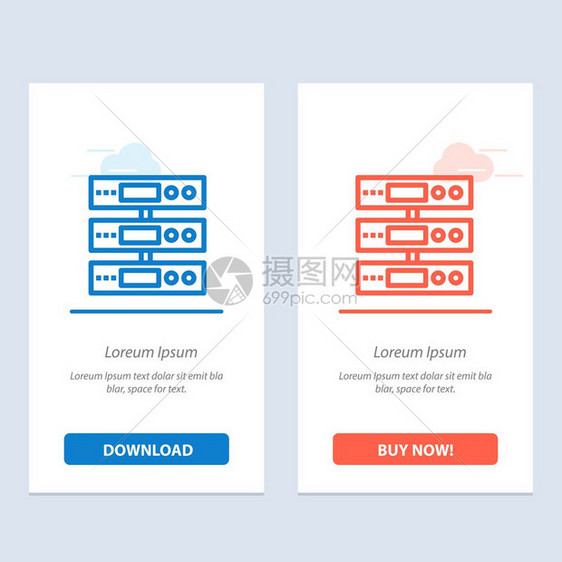 服务器数据存储云文件蓝和红色下载购买图片