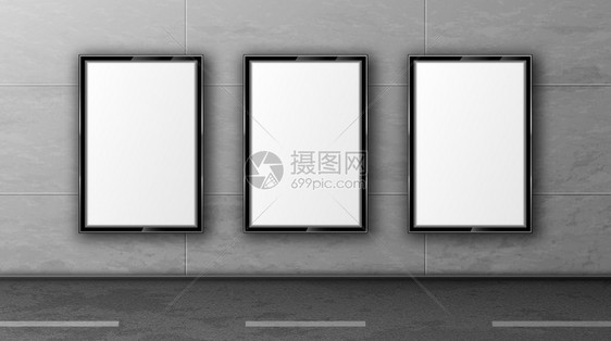 3D促销标语模板黑框中的墙上框中空白街道广告牌图片