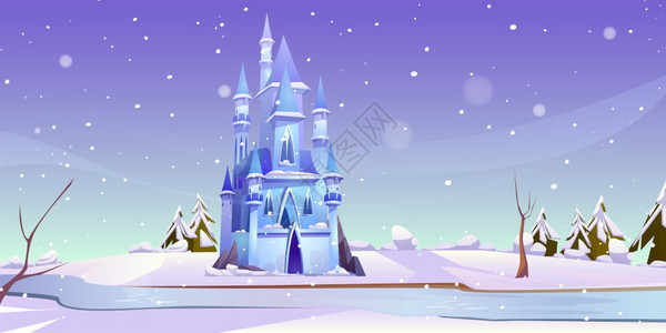 雪地里的梦幻城堡卡通矢量插画图片
