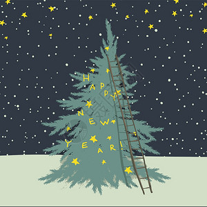 有星的圣诞树可爱手画圣诞节插图图片