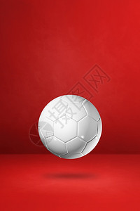 3D插图D红色工作室背景的白足球图片