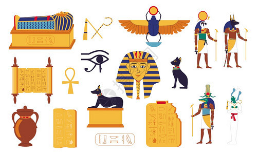 埃及象形文字卡通化元素古老的法神话在石碑和上写字宗教象征和圣物病媒历史集卡通埃及文化元素神话在石碑和像上写字宗教象征和动物病媒集图片