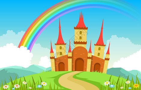 位于仙境童话故事中的城堡宫彩虹图片