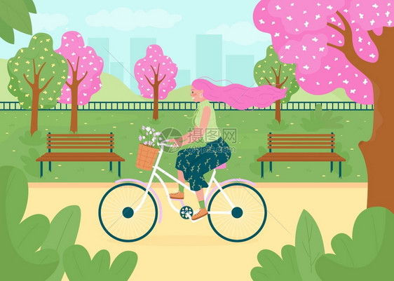 骑自行车户外活动插画图片