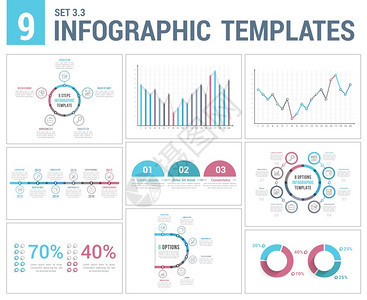 9个图表模板时间表条形和线图饼百分比步骤选择圆形图矢量eps10插图9图片