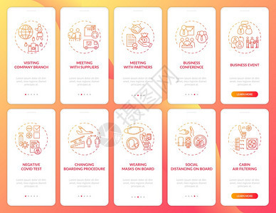 商业会议通过10步图形指示带有RGB颜色插图的UI矢量模板带有概念的移动应用程序页面屏幕上的商业旅行趋势背景图片