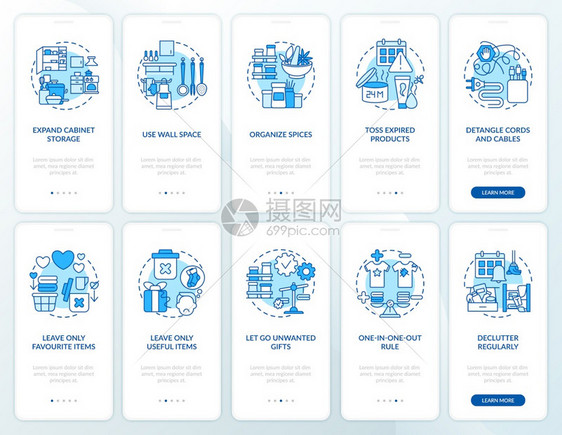 使用设置概念的移动应用程序页面屏幕上扩大柜子存储空间Detangle绳索和电缆通过5步图形指示带有RGB颜色插图的UI矢量模板使图片