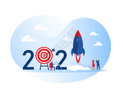 2021年新年快乐人民发射太空飞船火箭业务项目启动概念矢量插图图片