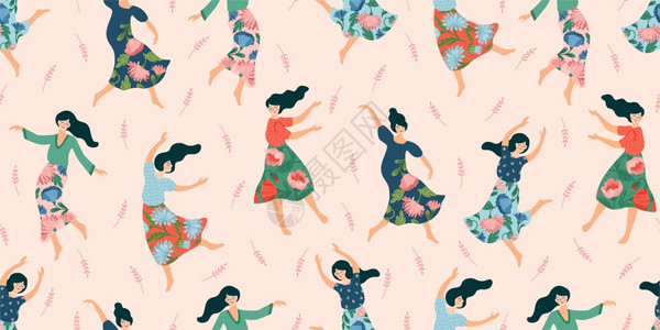 国际妇女节欢呼的女孩矢量插画图片