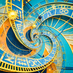基于布拉格天文学时钟的脱氧效应背景与占星学幻想时间和魔法有关的概念抽象设计图片