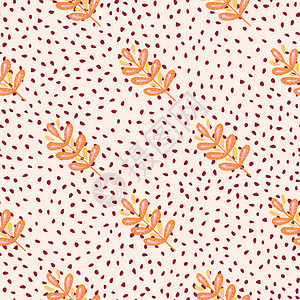 抽象自然植物无缝结构有橙叶分支打印浅点背景设计用于织物纺品印刷包装封面矢量图解抽象自然植物无缝模式有橙叶分支打印浅点背景图片