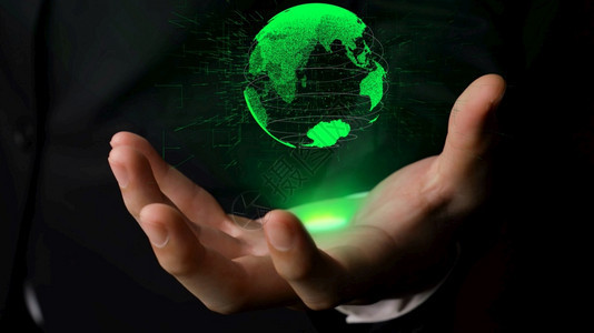 人类手握地球全息技术图片
