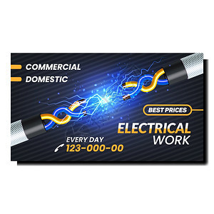 电气修理员和连接电线广告海报图片