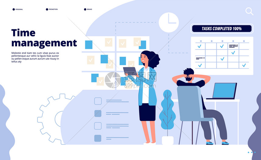 有效时间管理商业规划办公室团队合作解决方案完美优先时间安排应用矢量着陆页面模板团队工作管理办公室工作战略时间说明业务计划完美优先图片