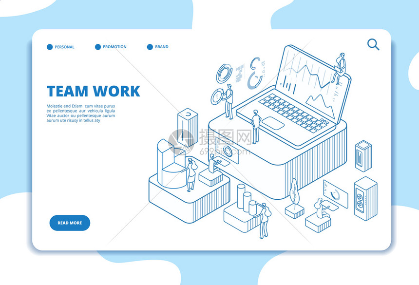 团队着陆网页与图表合作者数据分析和专业合作者测量矢商业概念说明企团队精神等分3d网页团队登陆图表合作者图片