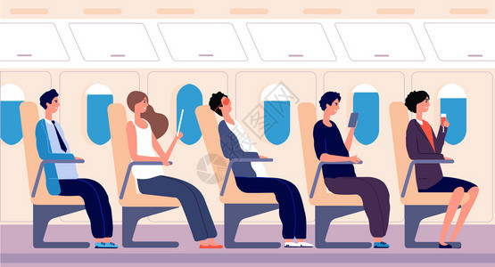 航空乘客飞机上携带平板和智能手机的人空运旅游载体概念客飞机上睡觉的游客阅读图解空运和旅游载体概念航空和旅游概念图片