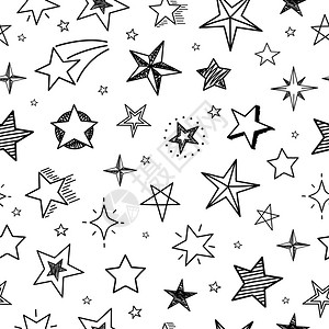 牵引星无缝模式手画的金星天空Doodle纺织品打印矢量几何纹理Texture草图般的刻画星体解图片