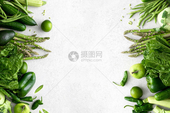 绿色蔬菜新鲜产品天然植物饮食健康素品概念背景平躺上观图片