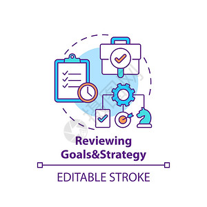 审查目标和战略概念图顶级管理任务设置挑战和目标设定挑战与目标商业成功理念细线插图矢量孤立大纲RGB彩色绘图可编辑中风图片