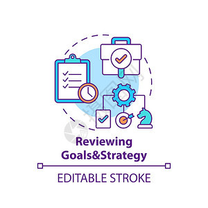 审查目标和战略概念图顶级管理任务设置挑战和目标设定挑战与目标商业成功理念细线插图矢量孤立大纲RGB彩色绘图可编辑中风图片